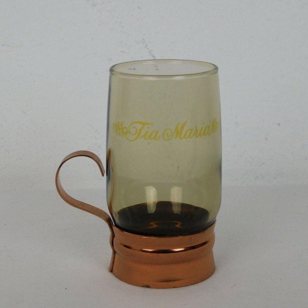 Vintage 1970's Tia Maria Liqueur Smoked Glass Cup with Copper Handle and Base
